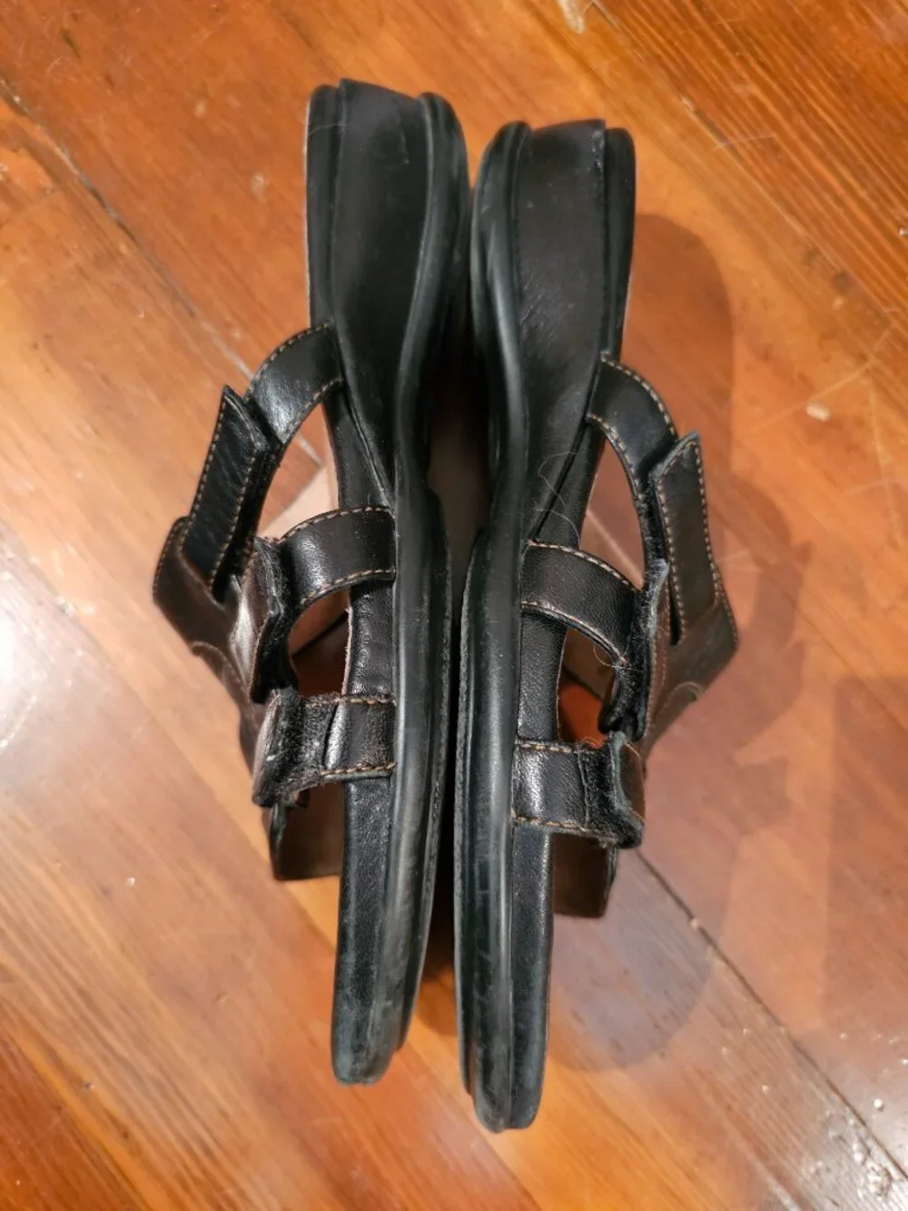 Clarks Artisan 73990 Black Leather Slide Sandals Adjustable Comfort Shoes, 7M